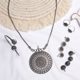 TEEJH Oxidised Silver-Toned Jewellery Set-picture-29