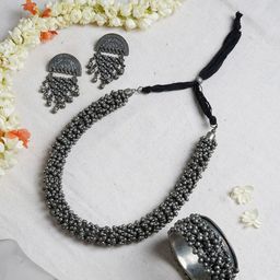 TEEJH Oxidised Silver-Plated Jewellery Set-picture-24