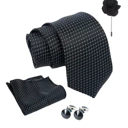 AXLON Set Of 4 Printed Necktie Pocket Square With Cufflink & Flower Pin Accessory Gift Set image 4