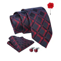 AXLON Men Printed Tie Set With Pocket Square, Cufflink & Flower Pin image 2