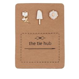 The Tie Hub Men Set Of 3 Gold-Toned Textured Brooch-4