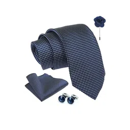 AXLON Men Polka Dotted Design Tie Set With Pocket Square-Cufflink & Flower Pin image 2