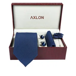 AXLON Men Printed Tie Set With Pocket Square, Cufflink & Flower Pin image 2