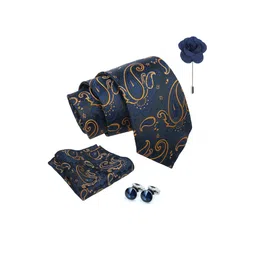AXLON Men Printed Tie Set With Pocket Square, Cufflink & Flower Pin image 4