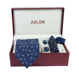 AXLON Set Of 4 Printed Necktie Pocket Square With Cufflink & Flower Pin Accessory Gift Set image 5