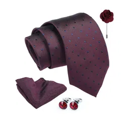 AXLON Men Printed Tie Set With Pocket Square, Cufflink & Flower Pin image 4