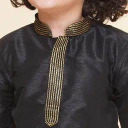Sethukrishna Boys Mandarin Collar Dupion Silk Straight Kurta With Dhoti image 2