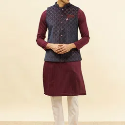 Manyavar Self Design Regular Velvet Kurta and Pyjamas With Nehru Jacket image 3