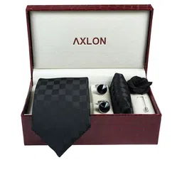 AXLON Set Of 4 Printed Necktie Pocket Square With Cufflink & Flower Pin Accessory Gift Set image 4