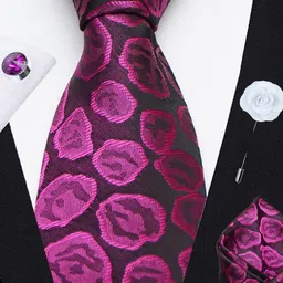 AXLON Men Printed Tie Set With Pocket Square, Cufflink & Flower Pin image 5