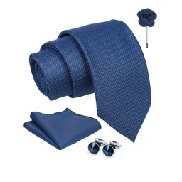 AXLON Men Printed Tie Set With Pocket Square, Cufflink & Flower Pin image 4