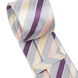 AXLON Men Striped Design Tie Set With Pocket Square-Cufflink & Flower Pin image 2