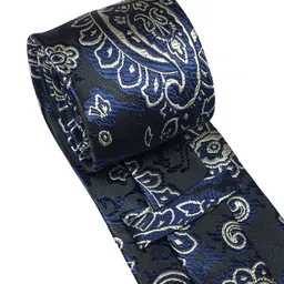 AXLON Men Printed Tie Set With Pocket Square, Cufflink & Flower Pin image 4