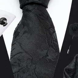AXLON Set Of 4 Printed Necktie Pocket Square With Cufflink & Flower Pin Accessory Gift Set image 3