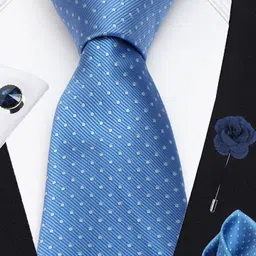 AXLON Set Of 4 Printed Necktie Pocket Square With Cufflink & Flower Pin Accessory Gift Set image 2
