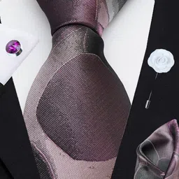 AXLON Men Printed Tie Set With Pocket Square, Cufflink & Flower Pin image 2