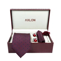 AXLON Men Printed Tie Set With Pocket Square, Cufflink & Flower Pin image 3