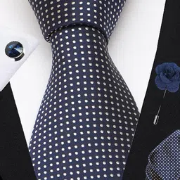 AXLON Men Polka Dotted Design Tie Set With Pocket Square-Cufflink & Flower Pin image 5
