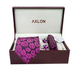 AXLON Men Printed Tie Set With Pocket Square, Cufflink & Flower Pin image 2