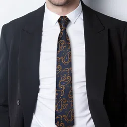 AXLON Men Printed Tie Set With Pocket Square, Cufflink & Flower Pin image 3