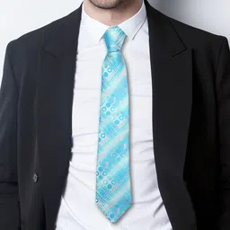 AXLON Men Printed Tie Set With Pocket Square, Cufflink & Flower Pin image 4