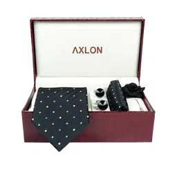 AXLON Men Polka Dotted Design Tie Set With Pocket Square-Cufflink & Flower Pin image 2