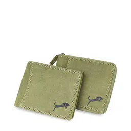 WILD EDGE Olive-Green Solid Genuine Leather Accessory Gift Set-image-4