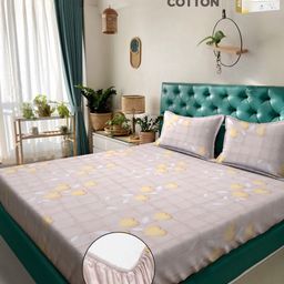 KLOTTHE Book Fold Yellow Floral Printed Pure Cotton Double King Bedsheet & Pillow Covers-image-19
