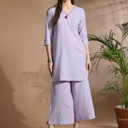 aayusika V-Neck Three-Quarter Sleeves Tunic With Trousers-picture-40