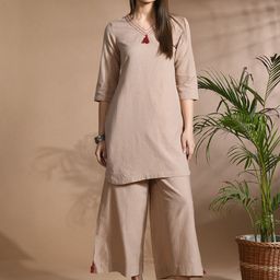 aayusika V-Neck Three-Quarter Sleeves Pure Cotton Tunic With Palazzos-12