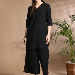 aayusika V-Neck Three-Quarter Sleeves Pure Cotton Tunic With Palazzos-image-90