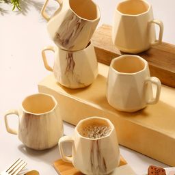 Arrabi Cream-Coloured & Brown Printed Ceramic Glossy Cups Set of Cups and Mugs-52