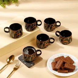 Arrabi Black & Brown Printed Ceramic Glossy Mugs Set of Cups and Mugs-20