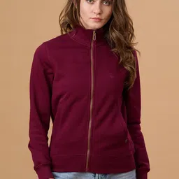 Gipsy Women Burgundy Mock Collar Sweatshirt-image-12