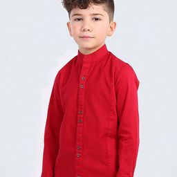 One Friday Boys Comfort Fit Band Collar Solid Cotton Casual Shirt-image-20