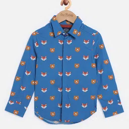 One Friday Boys Comfort Fit Spread Collar Conversational Printed Cotton Casual Shirt-59