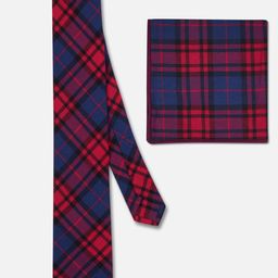 TOFFCRAFT Red & Blue Slim Neck Tie With Pocket Square-image-92