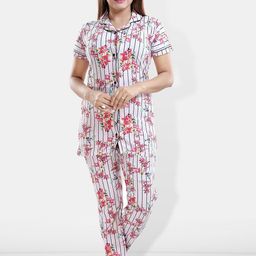 Be You Floral Printed Lapel Collar Night Suit-picture-46