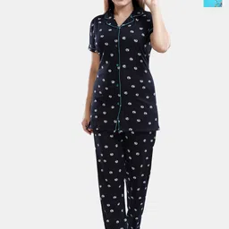 Be You Pack Of 2 Printed Lapel Collar Pure Cotton Night suit-picture-4