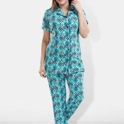 Be You Geometric Printed Lapel Collar Night Suit-picture-55