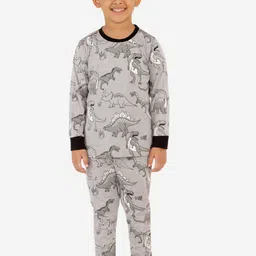 Lazy Shark Boys Grey & Black Dinosaur Printed Night Suit-77