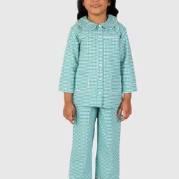 White Dahlia Kids Green Checked Night suit-image-85