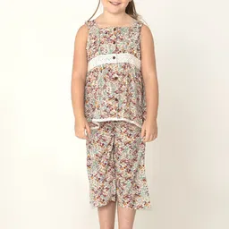 Cherry Crumble Girls Multicoloured Cotton Floral Print Night Suit-image-63