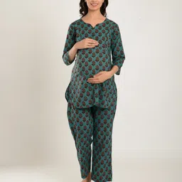 CRAFIQA Floral Printed Pure Cotton Maternity Nightdress-image-43