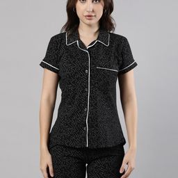 Femmora Geometric Printed Lapel Collar Pure Cotton Night Suits-image-81