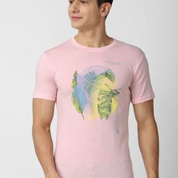 Peter England Casuals Men Pink Printed Tropical Slim Fit T-shirt-image-57
