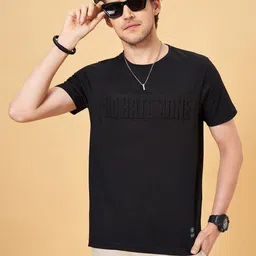 People Black Typography Self Design Slim Fit Pure Cotton T-shirt-image-90