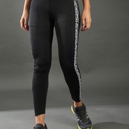 Campus Sutra Women Black & White Solid Dry-Fit Tights-image-58