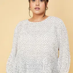 max Plus Size Polka Dots Printed Puff Sleeved Top-25