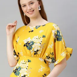 Sera Floral Printed Bell Sleeves Cinched Waist Top-59